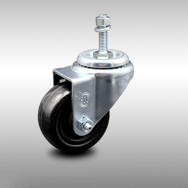 3 Inch SS Hard Rubber Wheel Swivel 3/8 Inch Threaded Stem Caster